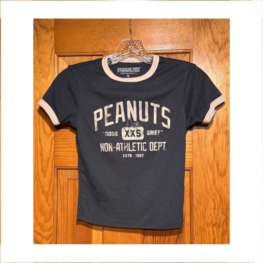 Peanuts “Non-Athletic Dept” Charcoal Gray Ringer Tee